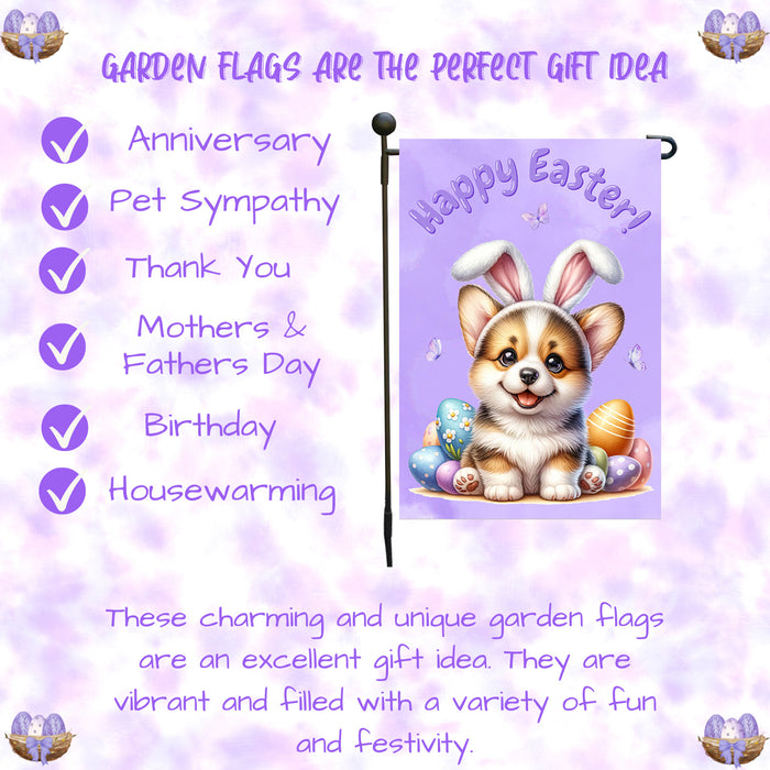 Corgi Dog Farmhouse Easter Garden Flag Puppy Eggs Porch Yard Outdoor Décor 12x18 Inch Single Side and Double Sided