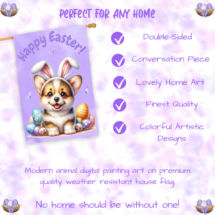 Easter Corgi Dog House Flag Spring Outdoor Yard Decor Double-Sided 28x40 Porch Gift for Dog Lovers
