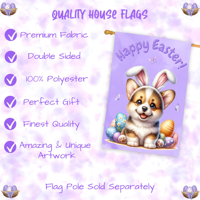 Easter Corgi Dog House Flag Spring Outdoor Yard Decor Double-Sided 28x40 Porch Gift for Dog Lovers