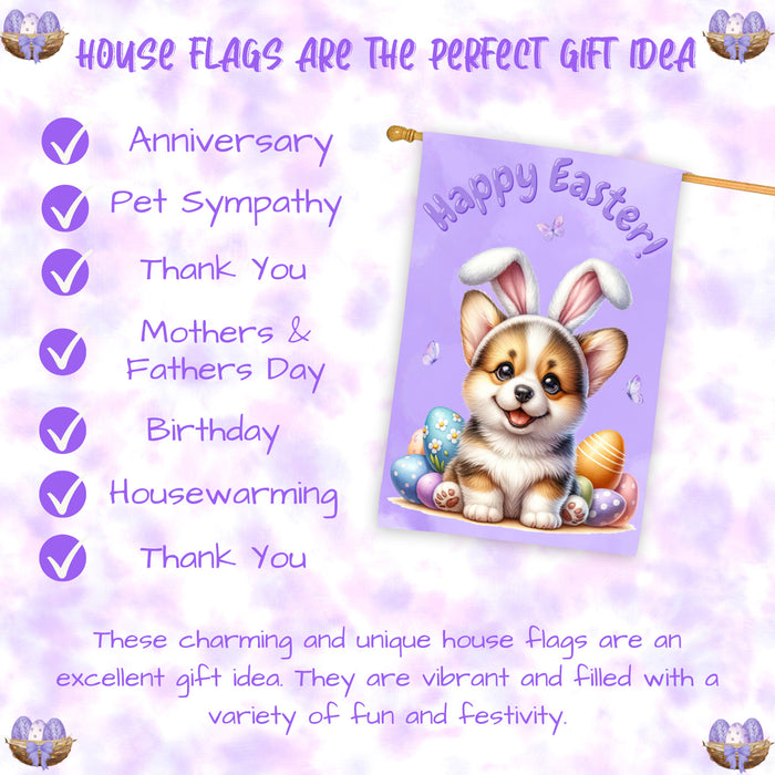 Easter Corgi Dog House Flag Spring Outdoor Yard Decor Double-Sided 28x40 Porch Gift for Dog Lovers