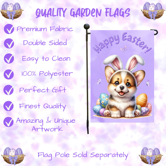 Corgi Dog Farmhouse Easter Garden Flag Puppy Eggs Porch Yard Outdoor Décor 12x18 Inch Single Side and Double Sided