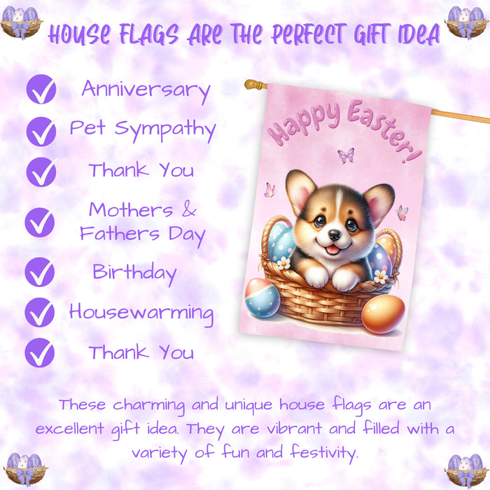 Easter Corgi Puppy House Flag 28x40 Inch Double-Sided Spring Porch Garden Decor