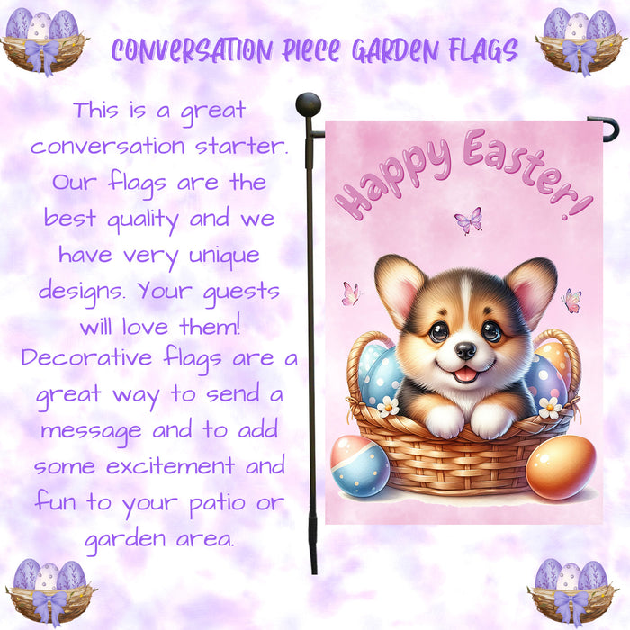 Corgi Dog Easter Gift Garden Flag Cute Puppy Eggs Spring Yard Outdoor Décor 12x18 Inch Single Side and Double Sided