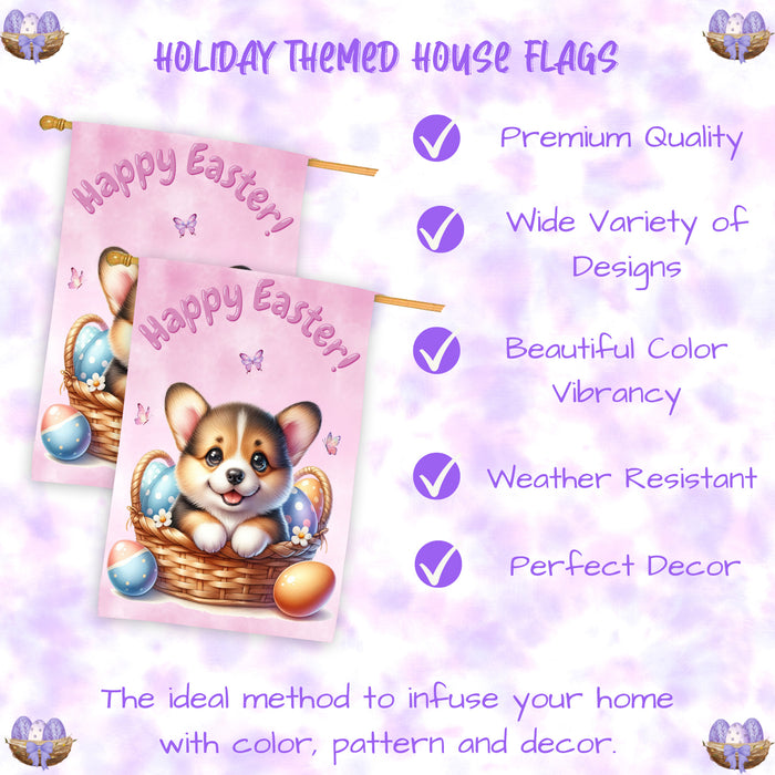 Easter Corgi Puppy House Flag 28x40 Inch Double-Sided Spring Porch Garden Decor