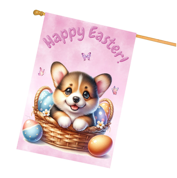 Easter Corgi Puppy House Flag 28x40 Inch Double-Sided Spring Porch Garden Decor