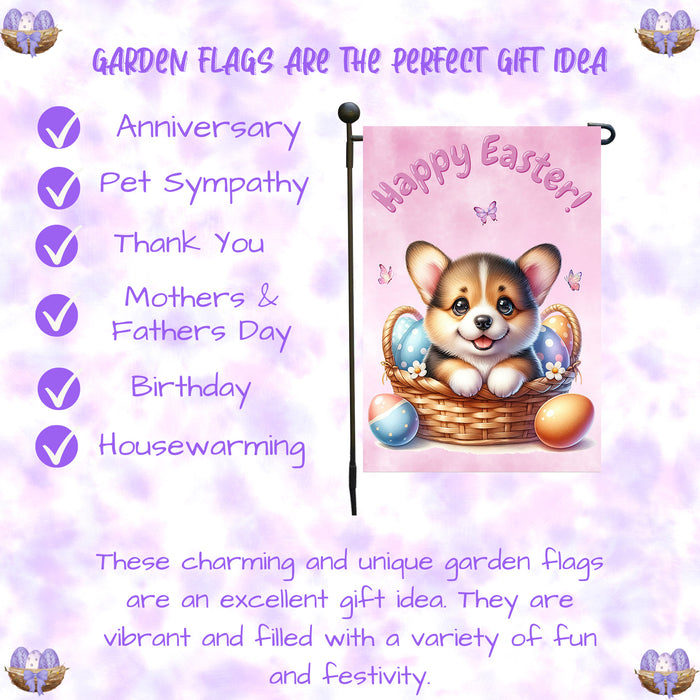 Corgi Dog Easter Gift Garden Flag Cute Puppy Eggs Spring Yard Outdoor Décor 12x18 Inch Single Side and Double Sided