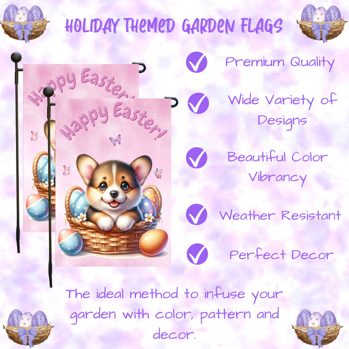 Corgi Dog Easter Gift Garden Flag Cute Puppy Eggs Spring Yard Outdoor Décor 12x18 Inch Single Side and Double Sided
