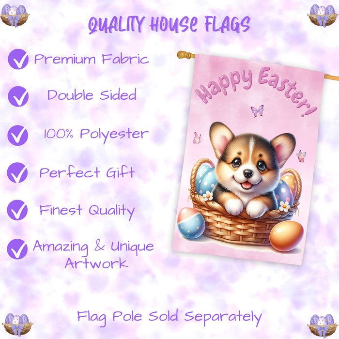 Easter Corgi Puppy House Flag 28x40 Inch Double-Sided Spring Porch Garden Decor
