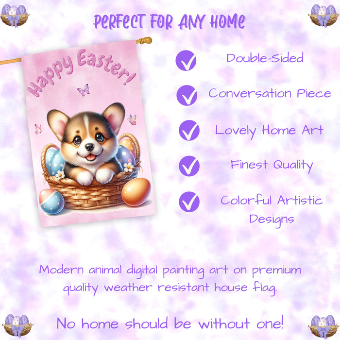 Easter Corgi Puppy House Flag 28x40 Inch Double-Sided Spring Porch Garden Decor