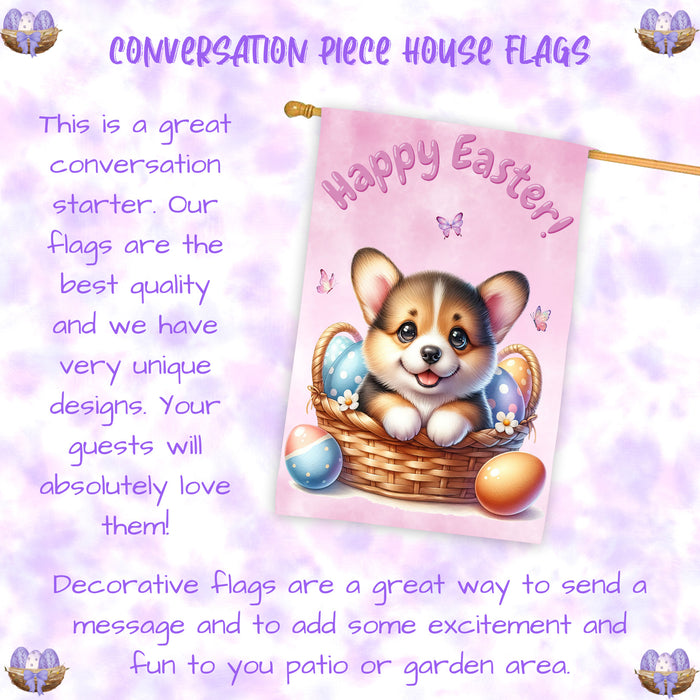 Easter Corgi Puppy House Flag 28x40 Inch Double-Sided Spring Porch Garden Decor