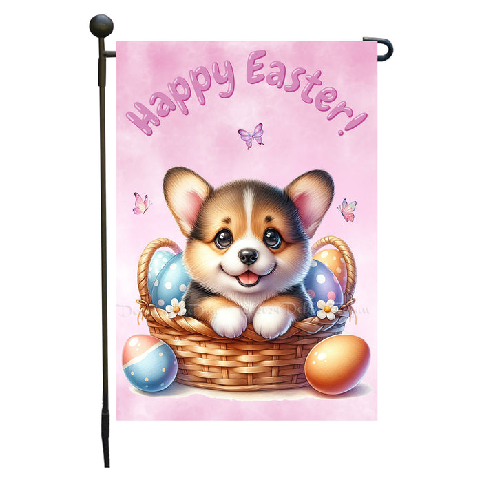 Corgi Dog Easter Gift Garden Flag Cute Puppy Eggs Spring Yard Outdoor Décor 12x18 Inch Single Side and Double Sided