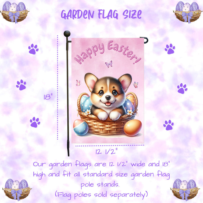Corgi Dog Easter Gift Garden Flag Cute Puppy Eggs Spring Yard Outdoor Décor 12x18 Inch Single Side and Double Sided