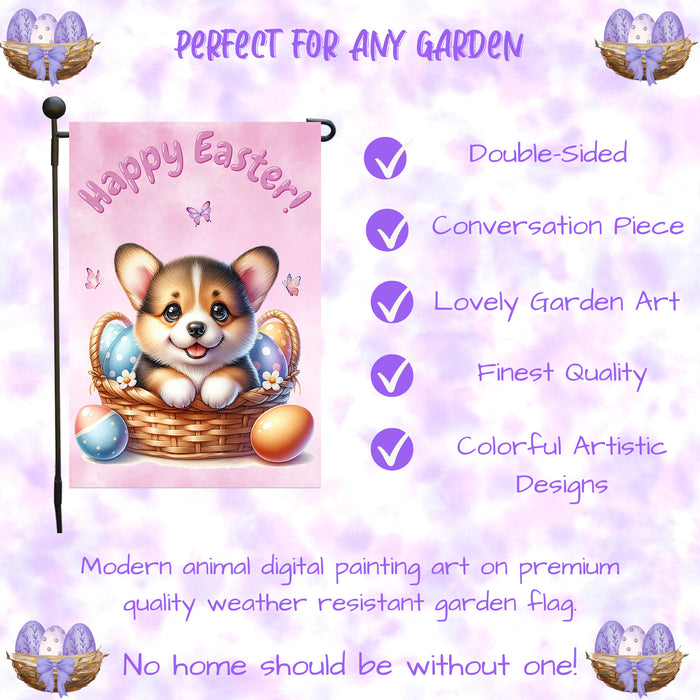Corgi Dog Easter Gift Garden Flag Cute Puppy Eggs Spring Yard Outdoor Décor 12x18 Inch Single Side and Double Sided