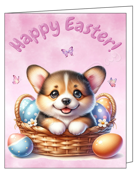 Happy Easter Corgi Greeting Cards, Spring Holiday Notecards Blank Inside Envelopes Included, Unique Easter Egg Cards for Dog Lovers