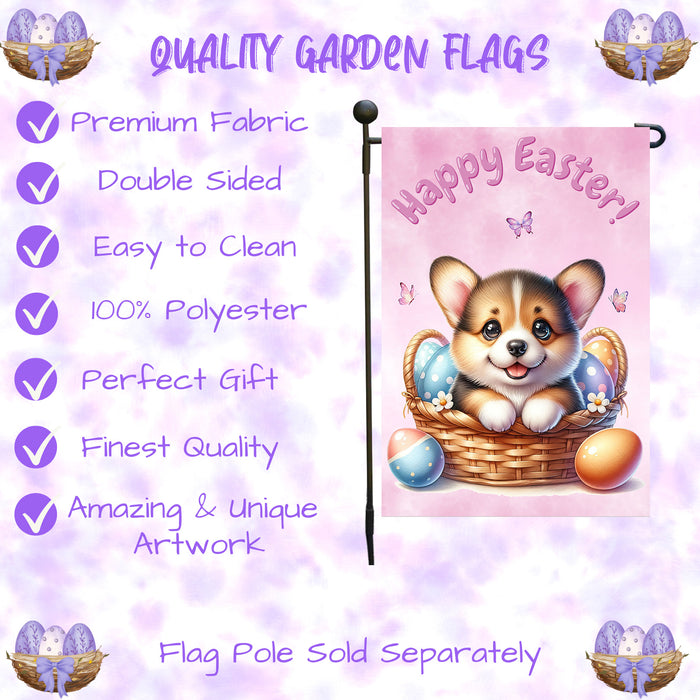 Corgi Dog Easter Gift Garden Flag Cute Puppy Eggs Spring Yard Outdoor Décor 12x18 Inch Single Side and Double Sided