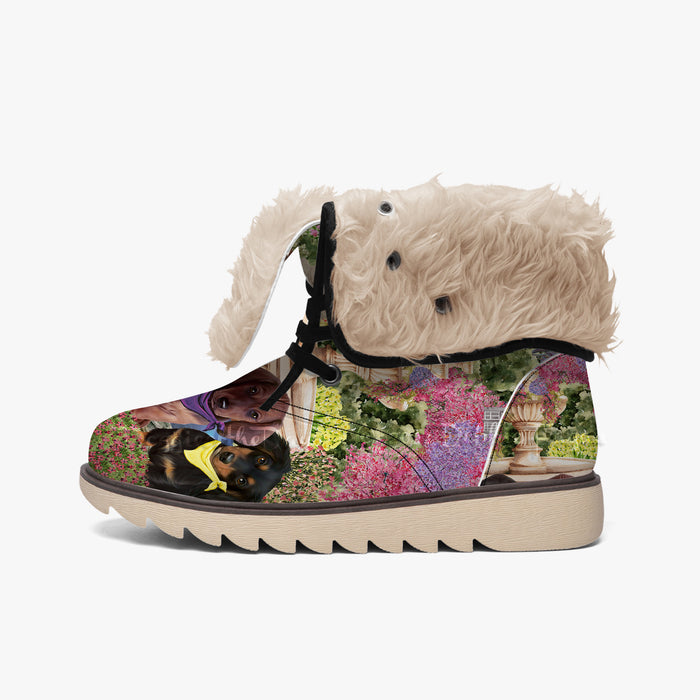 Dachshund Dog Floral Park Cotton Pad Fur Lining Boots