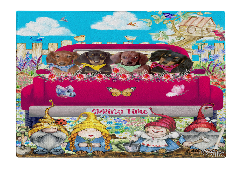 Dachshund Dogs Flower Explosion with Gnomes Pink Truck Cutting Board - For Kitchen - Scratch & Stain Resistant - Designed To Stay In Place - Easy To Clean By Hand - Perfect for Chopping Meats, Vegetables