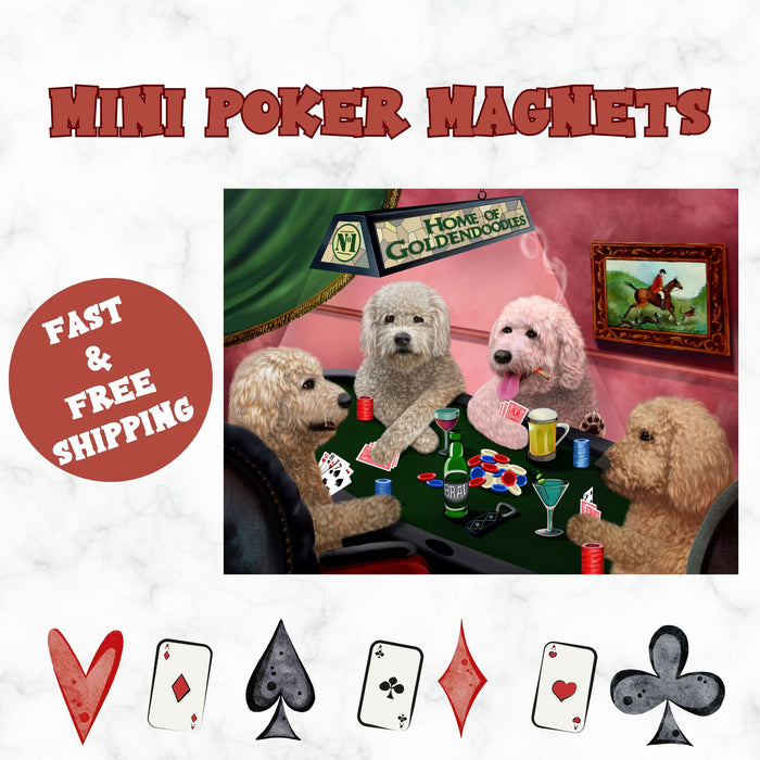 Home Of Goldendoodles 4 Dogs Playing Poker Magnet Mini (3.5" x 2")