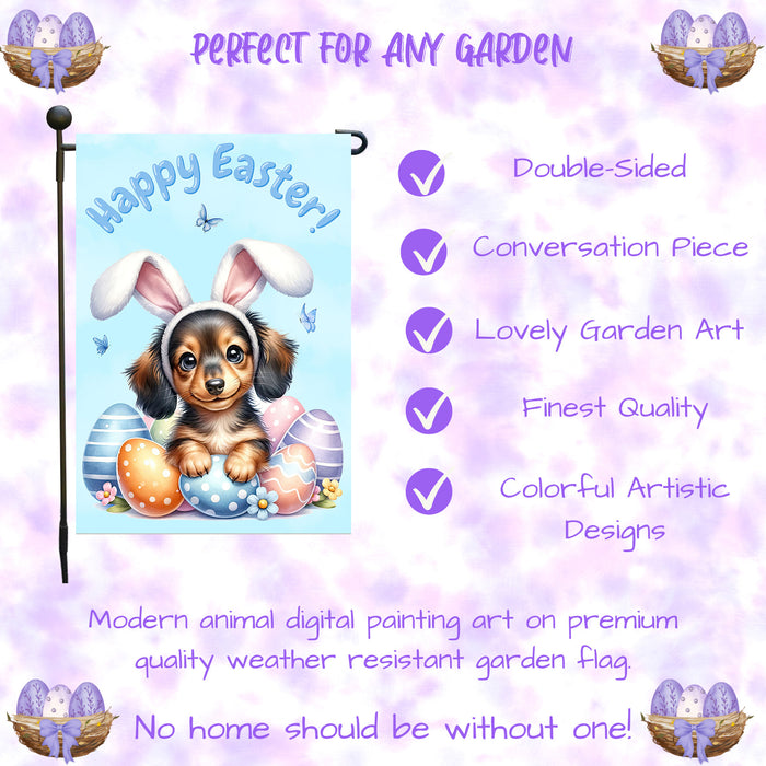 Dachshund Dog Farmhouse Easter Garden Flag Puppy Eggs Porch Yard Outdoor Décor 12x18 Inch Single Side and Double Sided