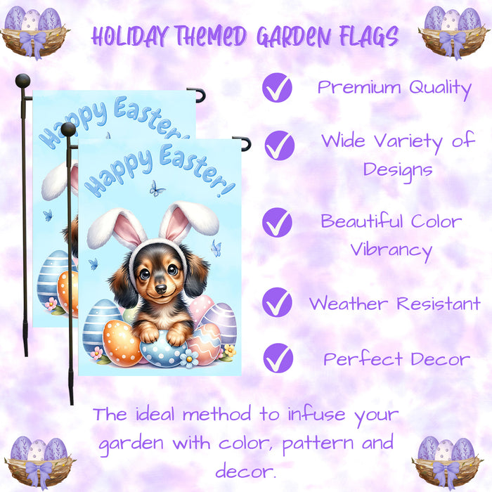 Dachshund Dog Farmhouse Easter Garden Flag Puppy Eggs Porch Yard Outdoor Décor 12x18 Inch Single Side and Double Sided