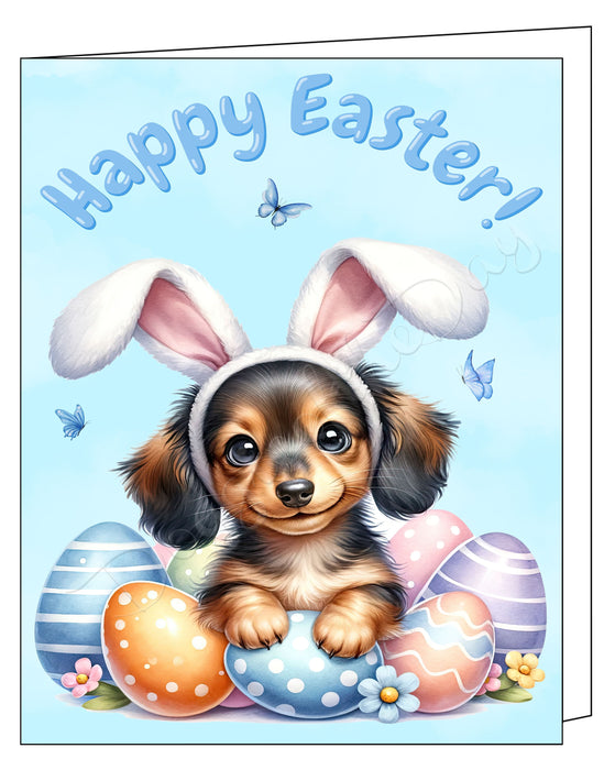 Happy Easter Dachshund 2 Greeting Cards, Spring Holiday Notecards Blank Inside Envelopes Included, Unique Easter Egg Cards for Dog Lovers