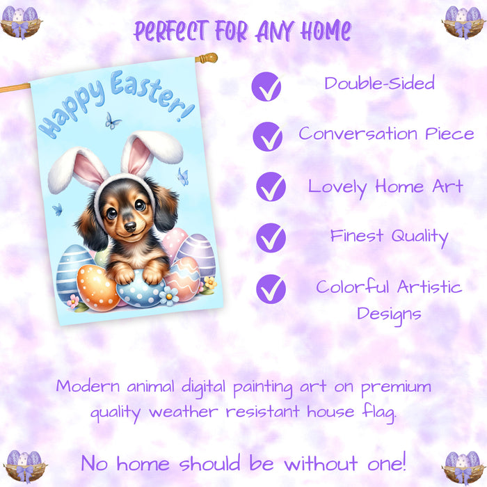 Easter Dachshund Puppy Garden Flag 28x40 Inch Double-Sided Spring Outdoor Porch Yard Decor Gift