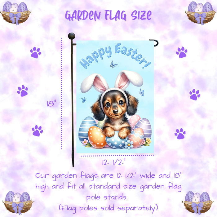 Dachshund Dog Farmhouse Easter Garden Flag Puppy Eggs Porch Yard Outdoor Décor 12x18 Inch Single Side and Double Sided