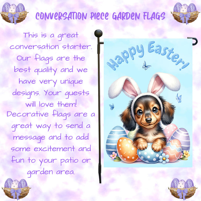 Dachshund Dog Farmhouse Easter Garden Flag Puppy Eggs Porch Yard Outdoor Décor 12x18 Inch Single Side and Double Sided