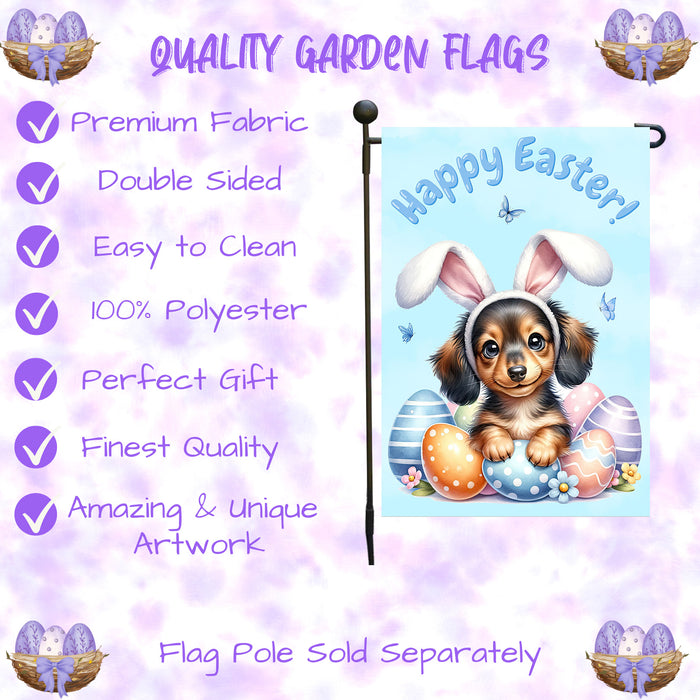Dachshund Dog Farmhouse Easter Garden Flag Puppy Eggs Porch Yard Outdoor Décor 12x18 Inch Single Side and Double Sided