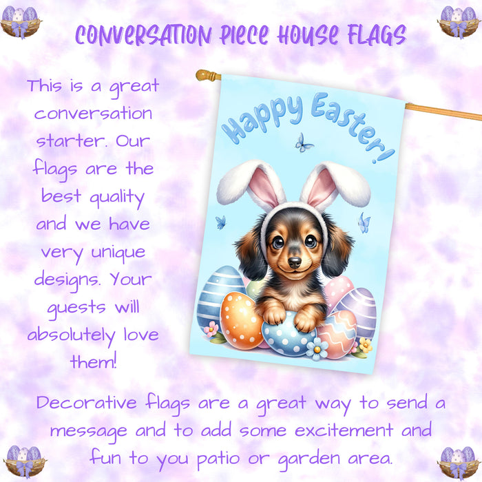 Easter Dachshund Puppy Garden Flag 28x40 Inch Double-Sided Spring Outdoor Porch Yard Decor Gift