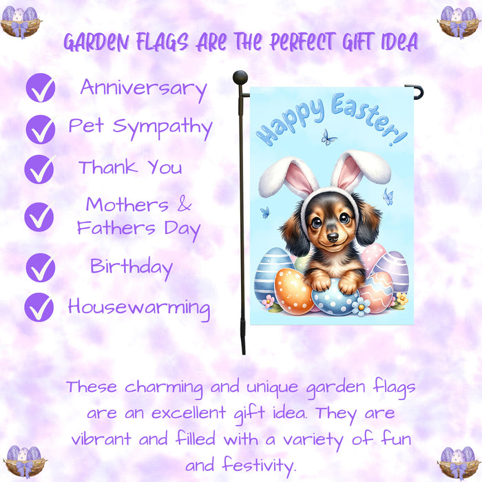 Dachshund Dog Farmhouse Easter Garden Flag Puppy Eggs Porch Yard Outdoor Décor 12x18 Inch Single Side and Double Sided