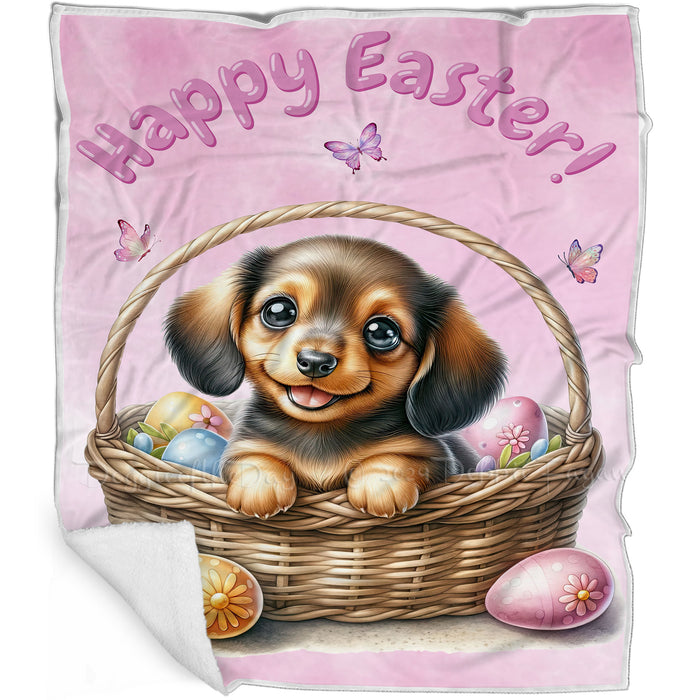 Easter Egg Hunt Dachshund with Bunny Ears Happy Easter Holiday Blanket, EGHNTBLNKTDG00039