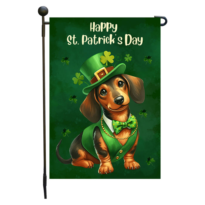 Dachshund St. Patrick's Day Irish Dog Garden Flag, Paddy's Day Party Decor, Green Design, Pet Gift, Double Sided, Irish Doggy Delight