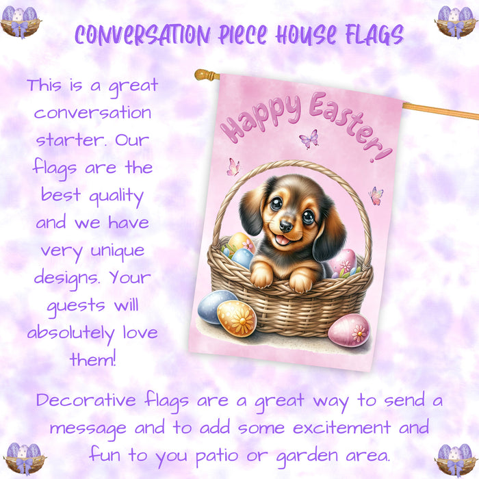 Dachshund Dog Spring Easter House Flag Outdoor Yard Decor Double-Sided 28x40 Farmhouse Porch Flag
