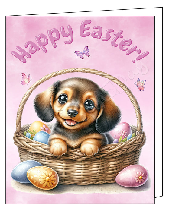 Happy Easter Dachshund Greeting Cards, Spring Holiday Notecards Blank Inside Envelopes Included, Unique Easter Egg Cards for Dog Lovers