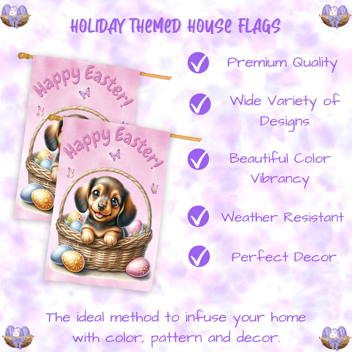 Dachshund Dog Spring Easter House Flag Outdoor Yard Decor Double-Sided 28x40 Farmhouse Porch Flag