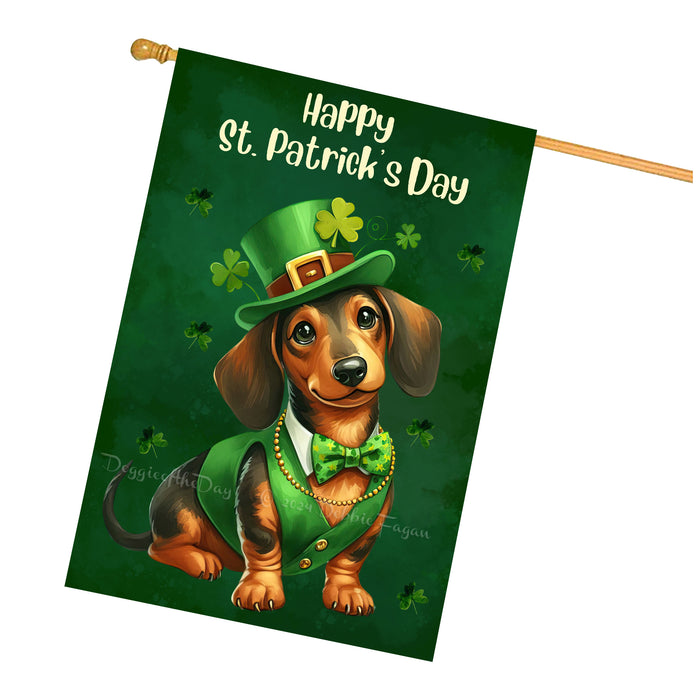 Dachshund St. Patrick's Day Irish Doggy House Flags, Irish Decor, Pup Haven, Green Flag Design, Double Sided,Paddy Pet Fest