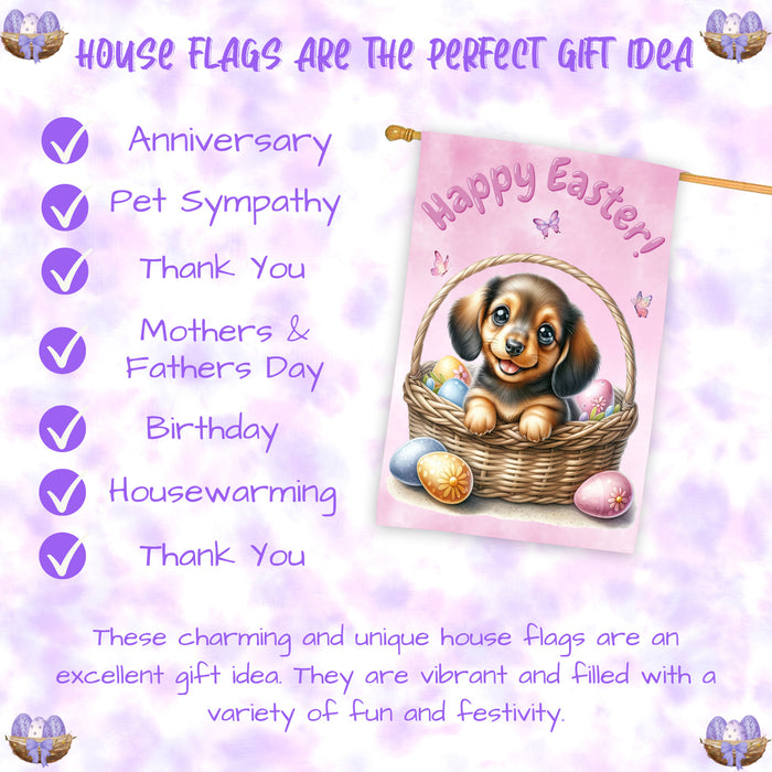 Dachshund Dog Spring Easter House Flag Outdoor Yard Decor Double-Sided 28x40 Farmhouse Porch Flag