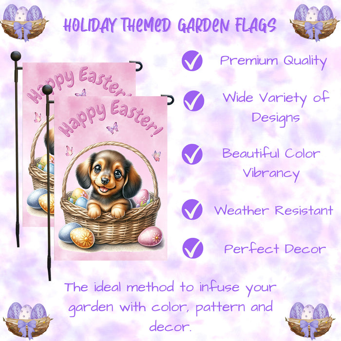 Dachshund Dog Easter Garden Flag Puppy Spring Porch Décor Gifts for Grandparents 12x18 Inch Single Side and Double Sided
