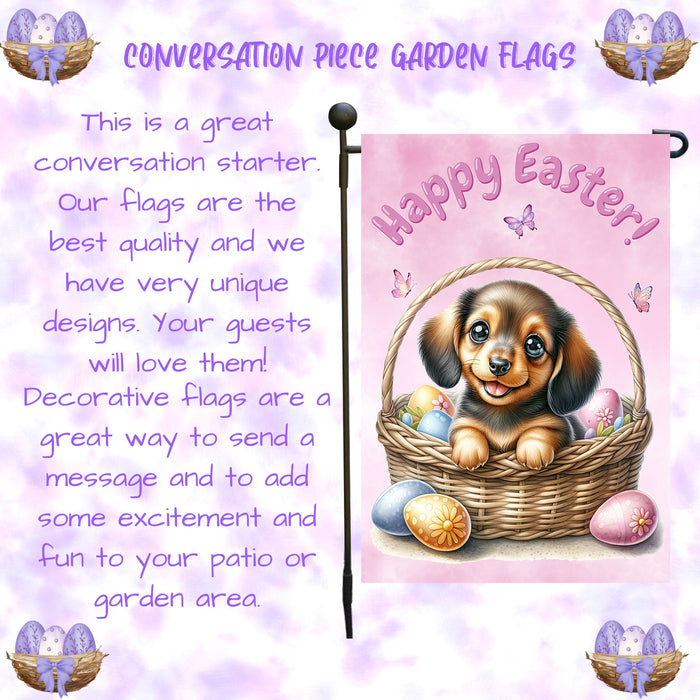 Dachshund Dog Easter Garden Flag Puppy Spring Porch Décor Gifts for Grandparents 12x18 Inch Single Side and Double Sided