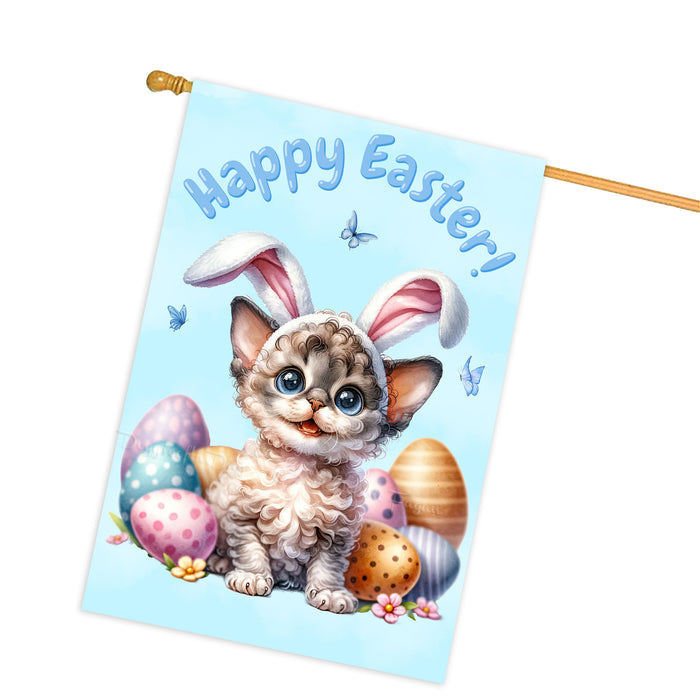 Happy Easter Devon Rex Cat, Egg Hunt House Flags for Home Decorations - Double Sided Yard Lawn Easter Festival Decorative Gift - Holiday Cats Flag Decor 28"w x 40"h, EGHNT00030