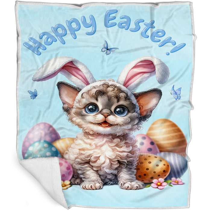 Easter Egg Hunt Devon Rex Cat Happy Easter Holiday Blanket EGHNTBLK030