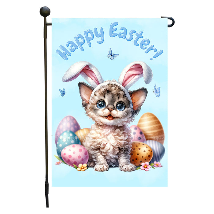 Easter Devon Rex Cat Garden Flag, Cute Happy Easter, Egg Hunt Basket, Personalized Double Sided Flag Yard Outdoor Decoration, EGHNT00030