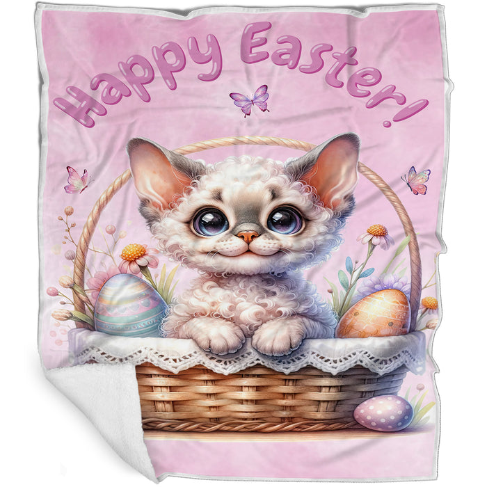 Easter Egg Hunt Devon Rex Cat Happy Easter Holiday Blanket EGHNTBLK031