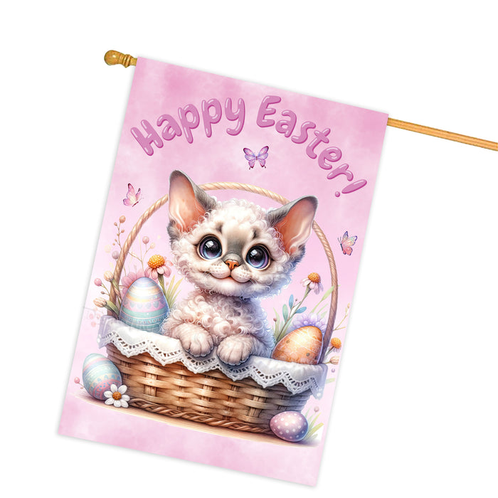 Happy Easter Devon Rex Cat, Egg Hunt House Flags for Home Decorations - Double Sided Yard Lawn Easter Festival Decorative Gift - Holiday Cats Flag Decor 28"w x 40"h, EGHNT00031