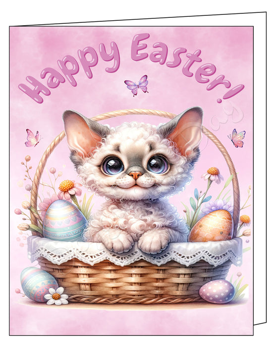 Happy Easter Devon Rex Cat Greeting Cards, Spring Holiday Notecards Blank Inside Envelopes Included, Unique Easter Egg Cards for Cat Lovers