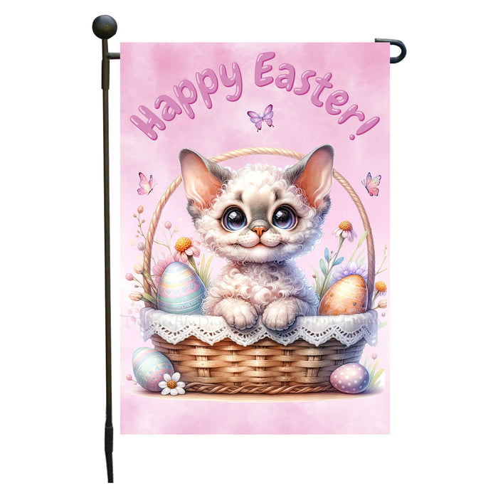 Easter Devon Rex Cat Garden Flag, Cute Happy Easter, Egg Hunt Basket, Personalized Double Sided Flag Yard Outdoor Decoration, EGHNT00031
