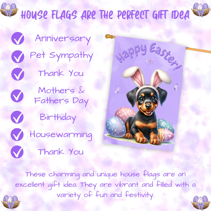 Doberman Pinscher Easter House Flag 28x40 Inch Double-Sided Spring Yard Porch Outdoor Decor Gift for Dog Lovers