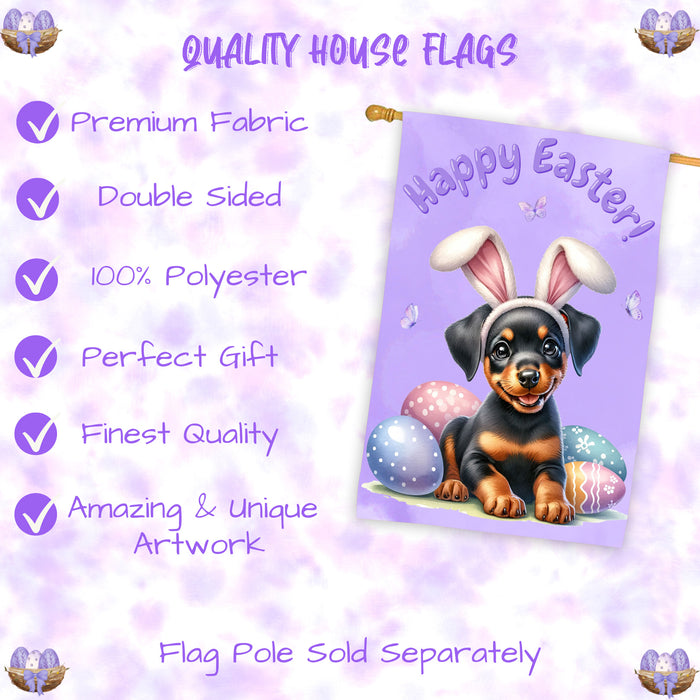 Doberman Pinscher Easter House Flag 28x40 Inch Double-Sided Spring Yard Porch Outdoor Decor Gift for Dog Lovers