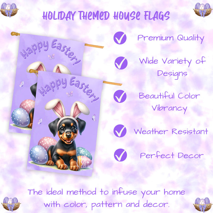 Doberman Pinscher Easter House Flag 28x40 Inch Double-Sided Spring Yard Porch Outdoor Decor Gift for Dog Lovers